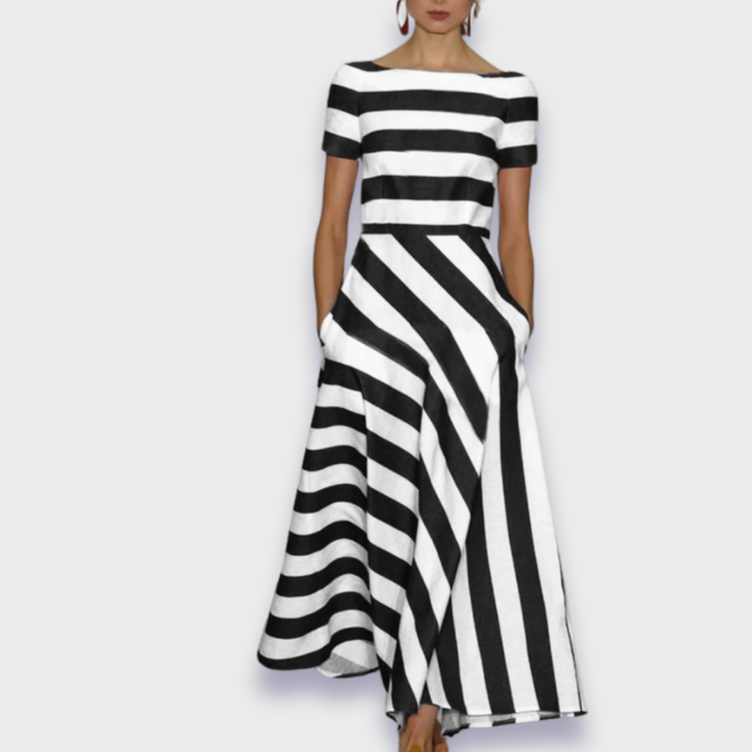 Handgenähtes langes gestreiftes Kleid