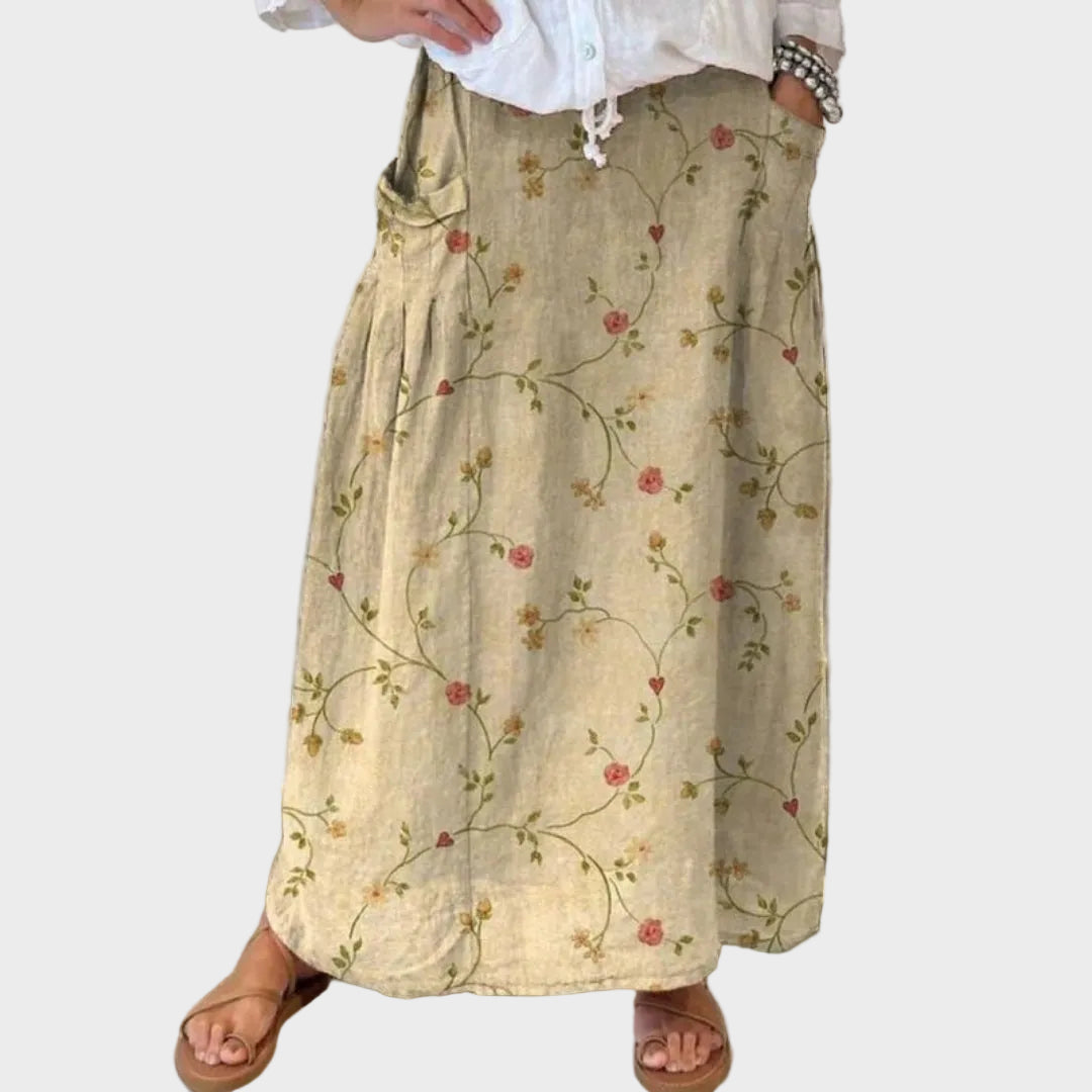 Brigitte – bedruckter Sommerrock in Beige