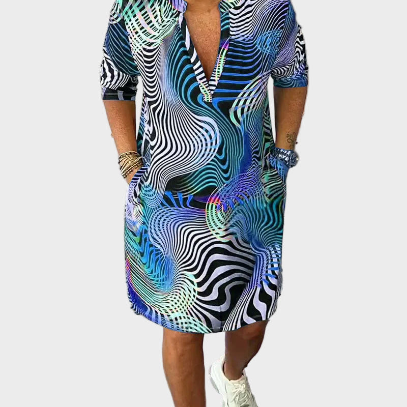 Mari - Bunte V-Ausschnitt-Kleid