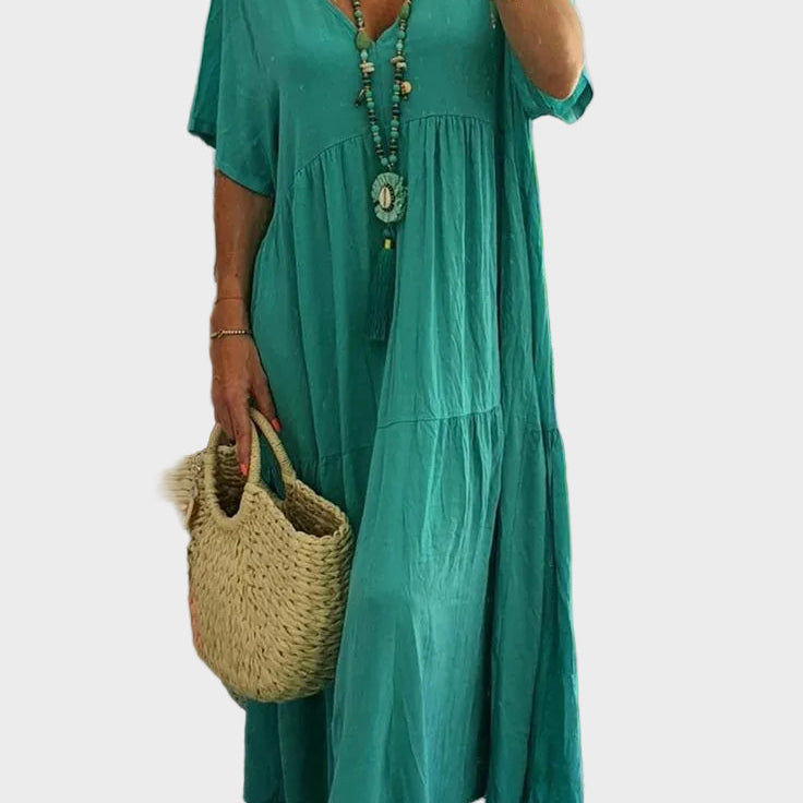 Linnea – Weiches Maxikleid mit Rüschen und V-Ausschnitt