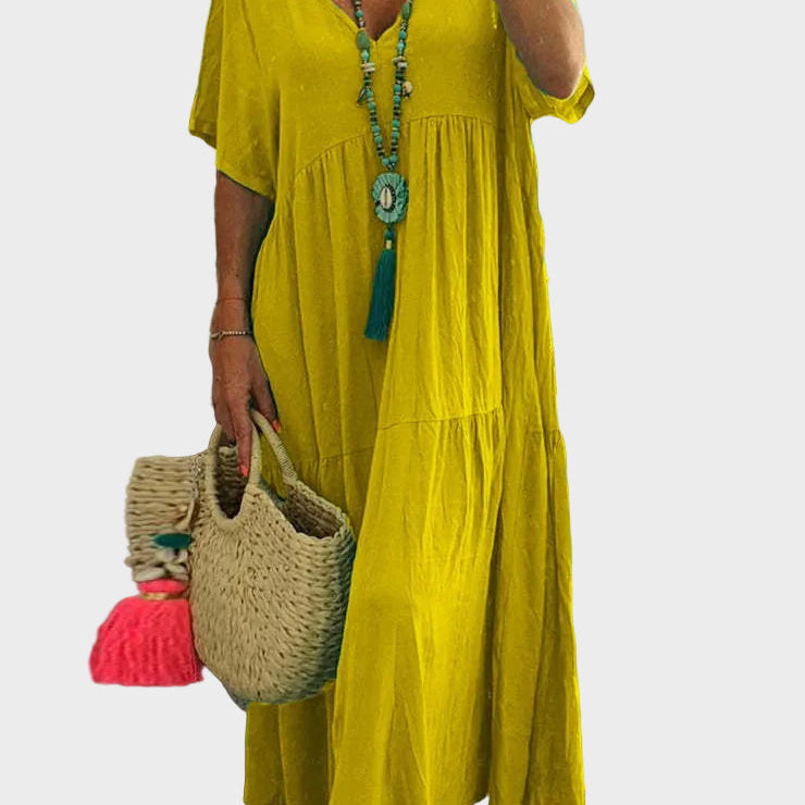 Linnea – Weiches Maxikleid mit Rüschen und V-Ausschnitt