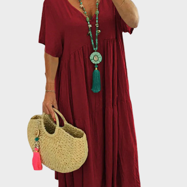 Linnea – Weiches Maxikleid mit Rüschen und V-Ausschnitt
