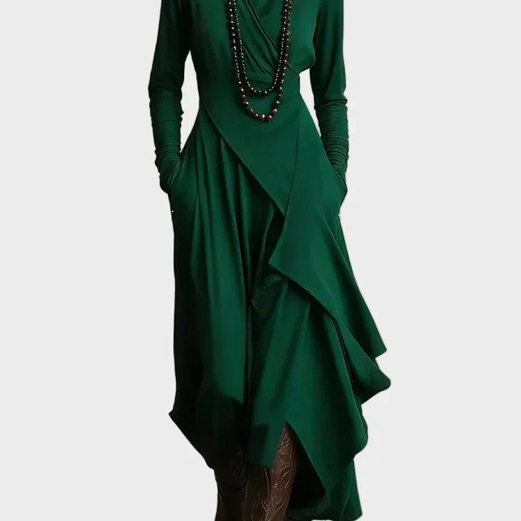 Teresa - Asymmetrisches Maxikleid aus Strick mit Rollkragen