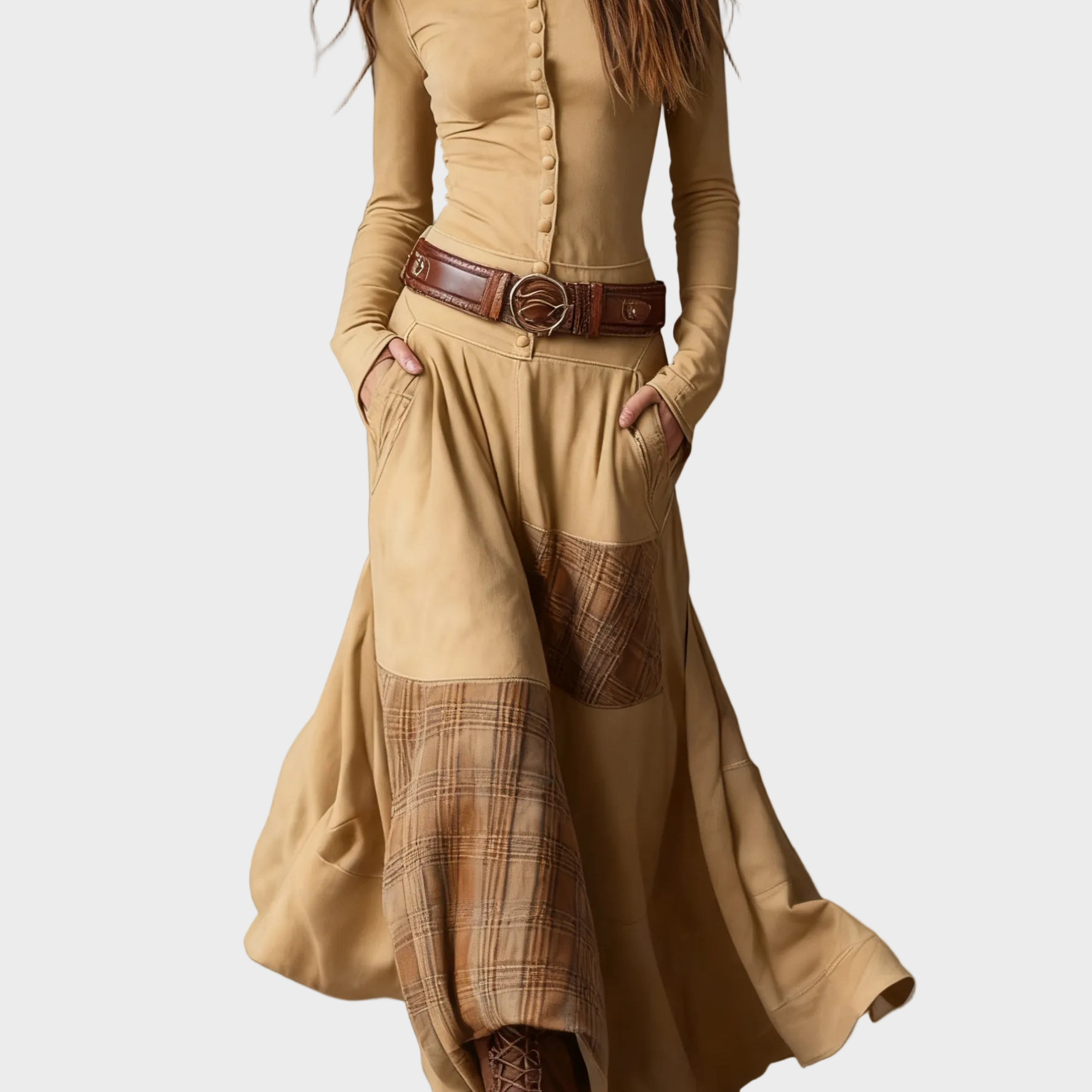Helena - Maxikleid aus dunkelblauem Wildlederimitat mit Gürtel