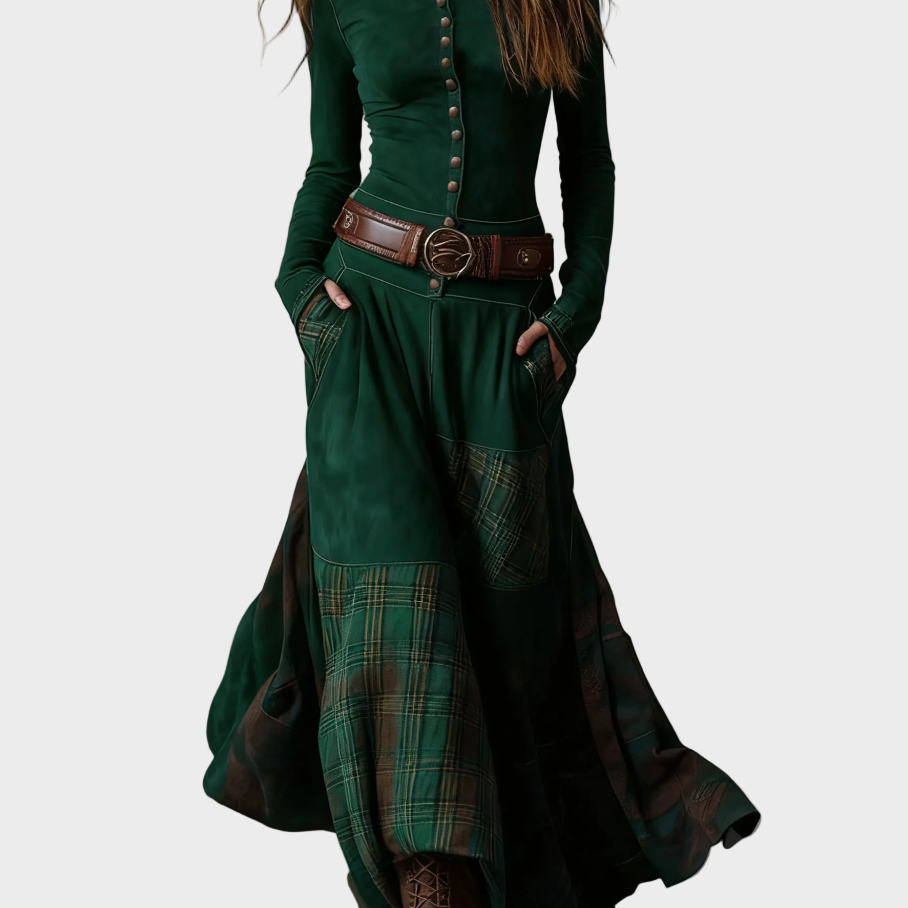 Helena - Maxikleid aus dunkelblauem Wildlederimitat mit Gürtel